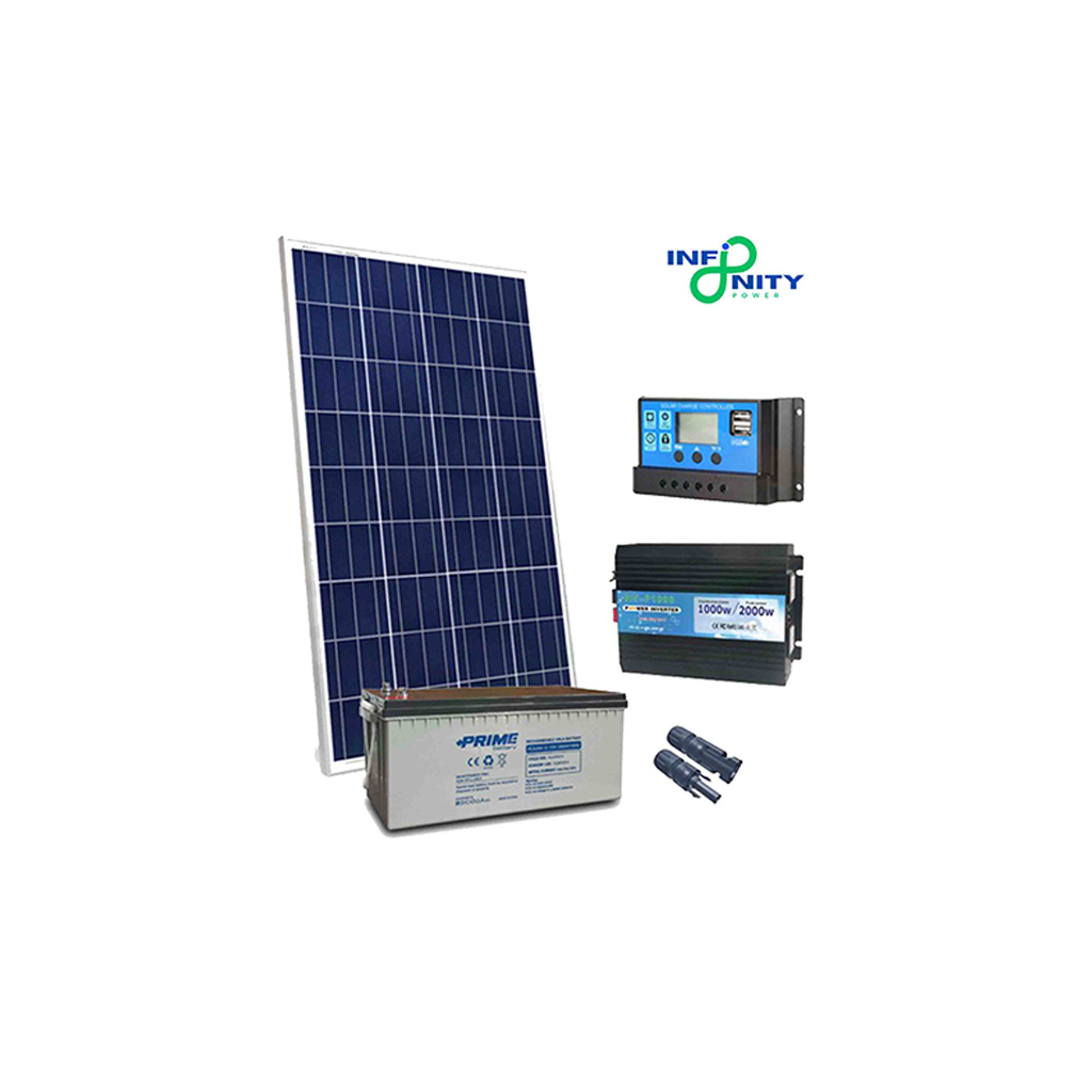 Kit completo 200w 12v + regolatore 20a pwm + inverter 1000w e batteria 200ah